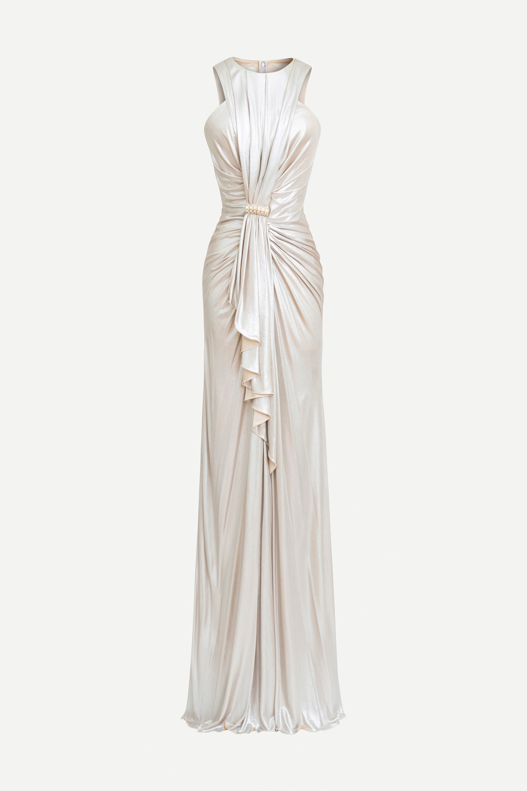 Queen Of The Night Silver Sleeveless Ruched Maxi Dress