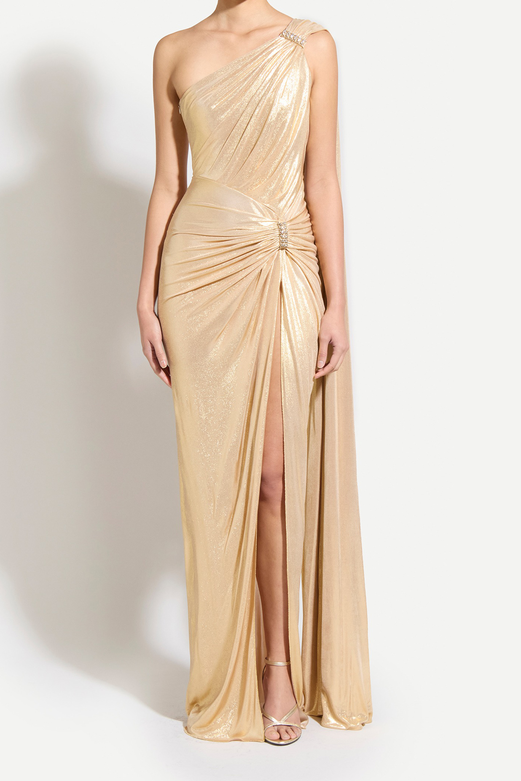 Glamorous Choice Gold One Shoulder High Slit Maxi Dress