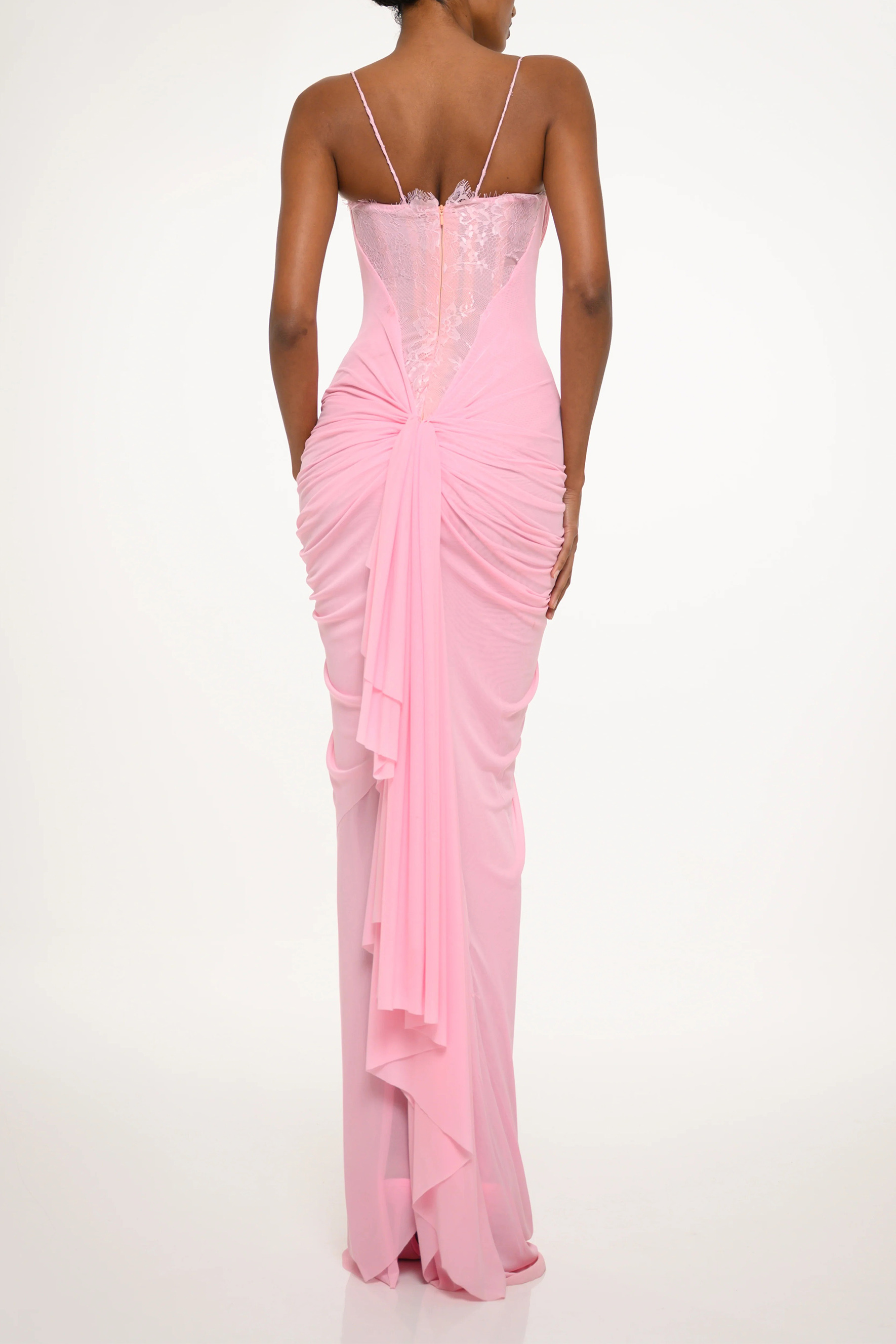Brilliant Belle Pink Cowl Front Lace Corset Maxi Dress