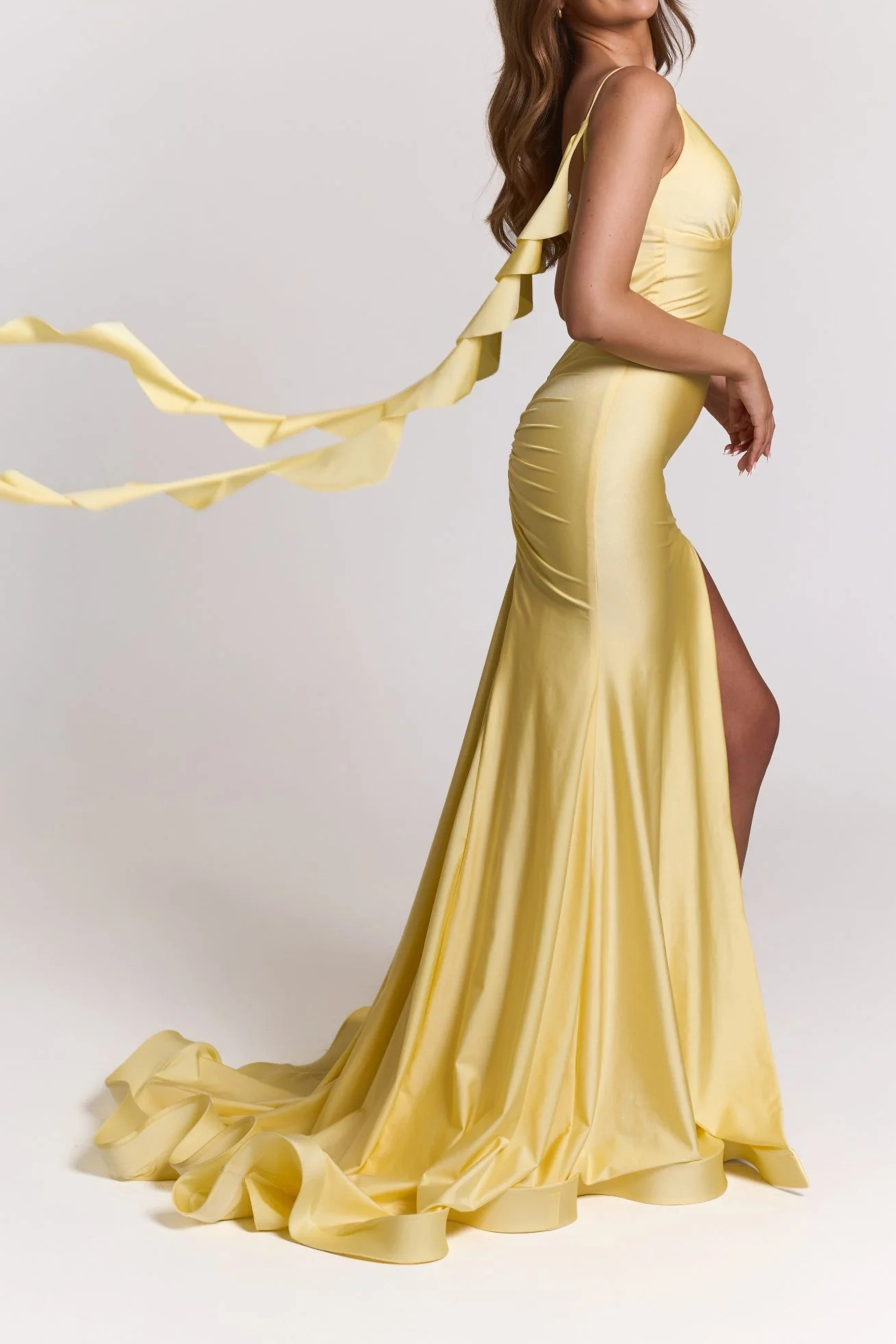 In Love Forever Yellow V-Neck High Slit Maxi Dress