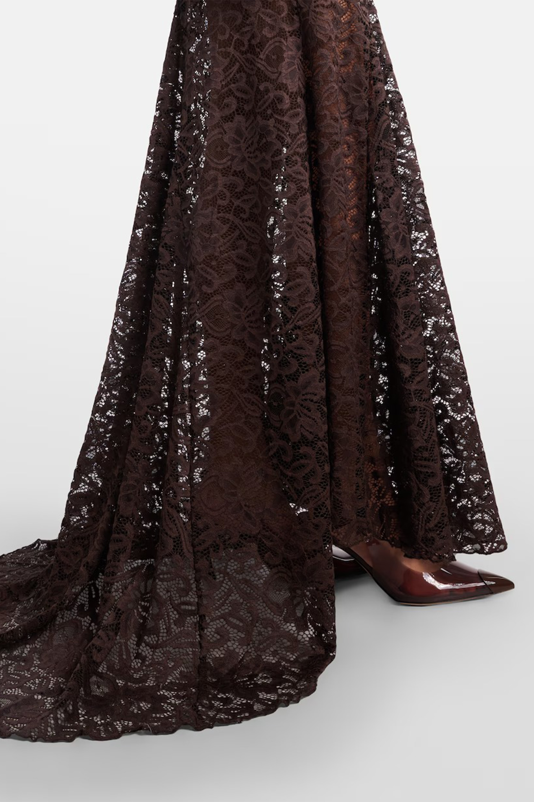 Appetite for Seduction Brown Sheer Lace Open Back Maxi Dress