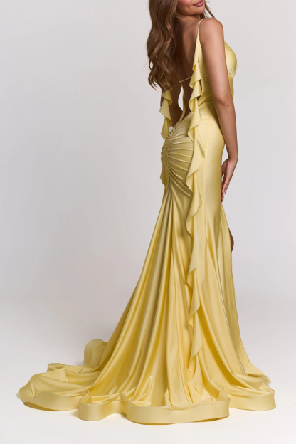 In Love Forever Yellow V-Neck High Slit Maxi Dress