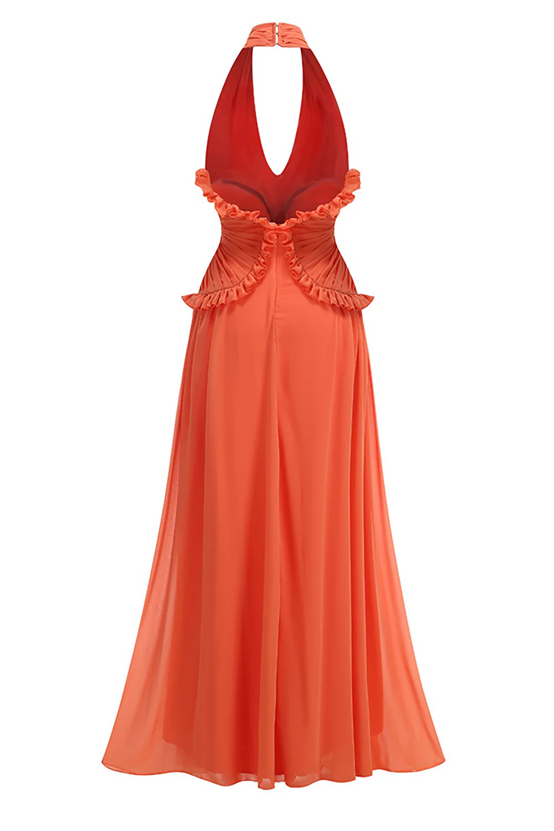 Aliza Halter Neck Ruffle Trim Maxi Dress – sunfere