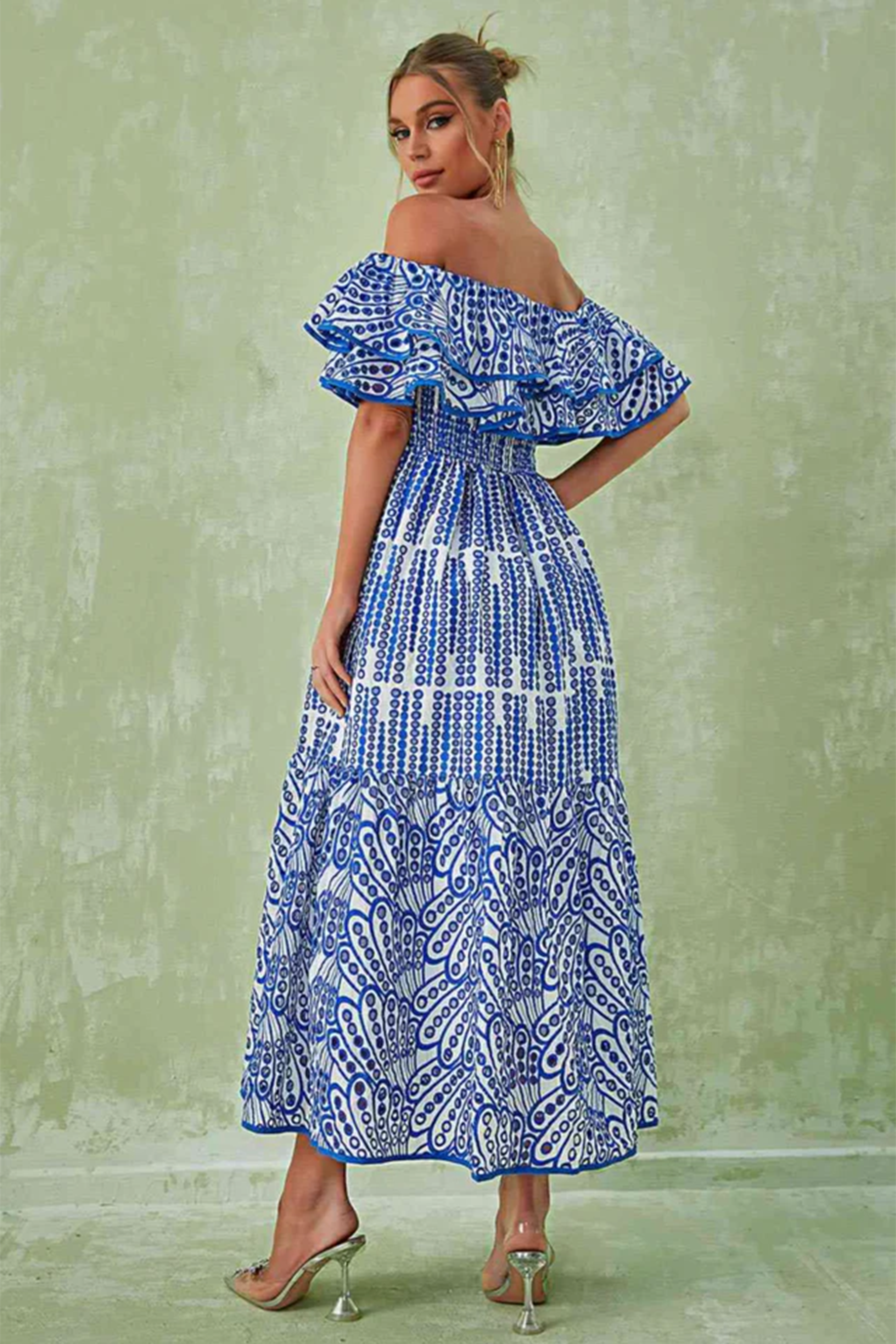 Dolly Embroidered Lace Off-shoulder A-line Flare Midi Dress