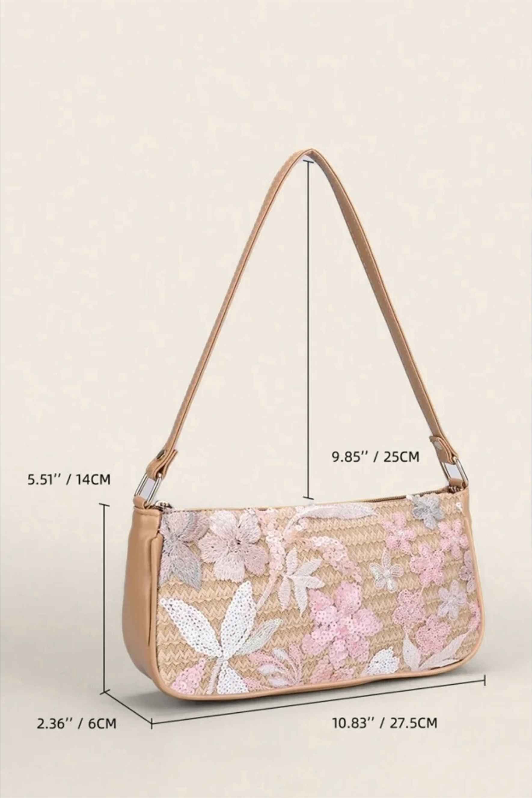 Floral Embroidered Sequin Shoulder Bag