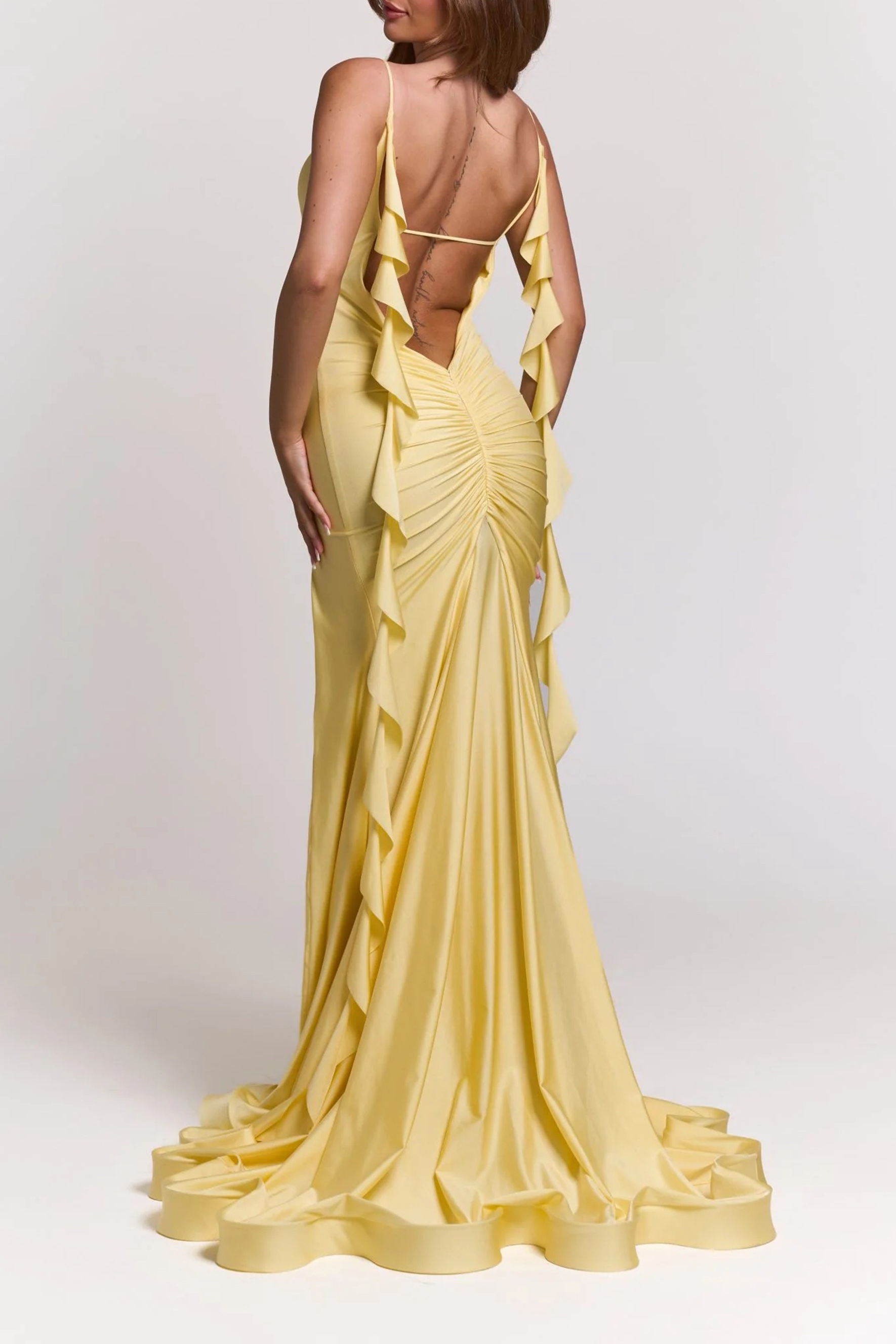 In Love Forever Yellow V-Neck High Slit Maxi Dress
