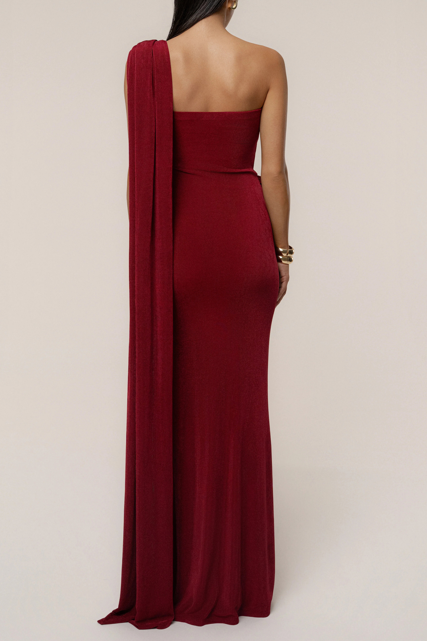 Composed Elegance Burgundy Asymmetric Draped Maxi Dress
