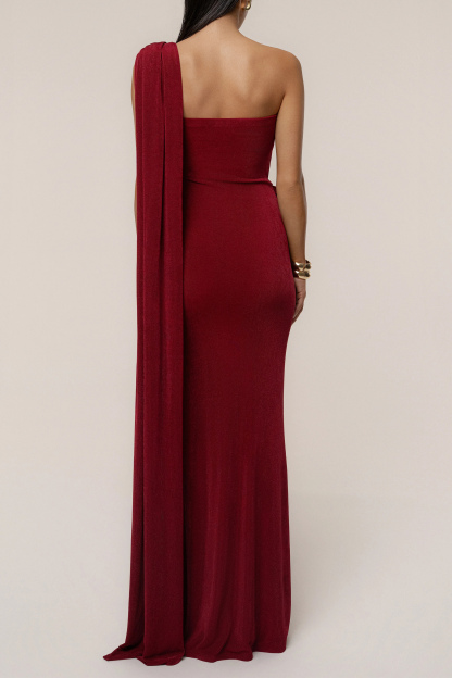 Composed Elegance Burgundy Asymmetric Draped Maxi Dress