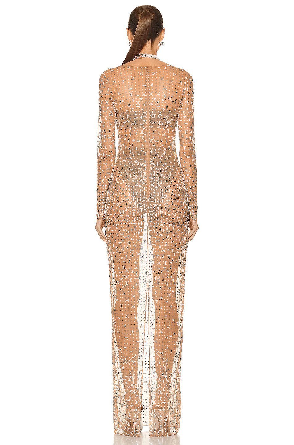 -Ina Diamante Mesh Slit Maxi Dress-SD00211201925-Nude-S - Sunfere