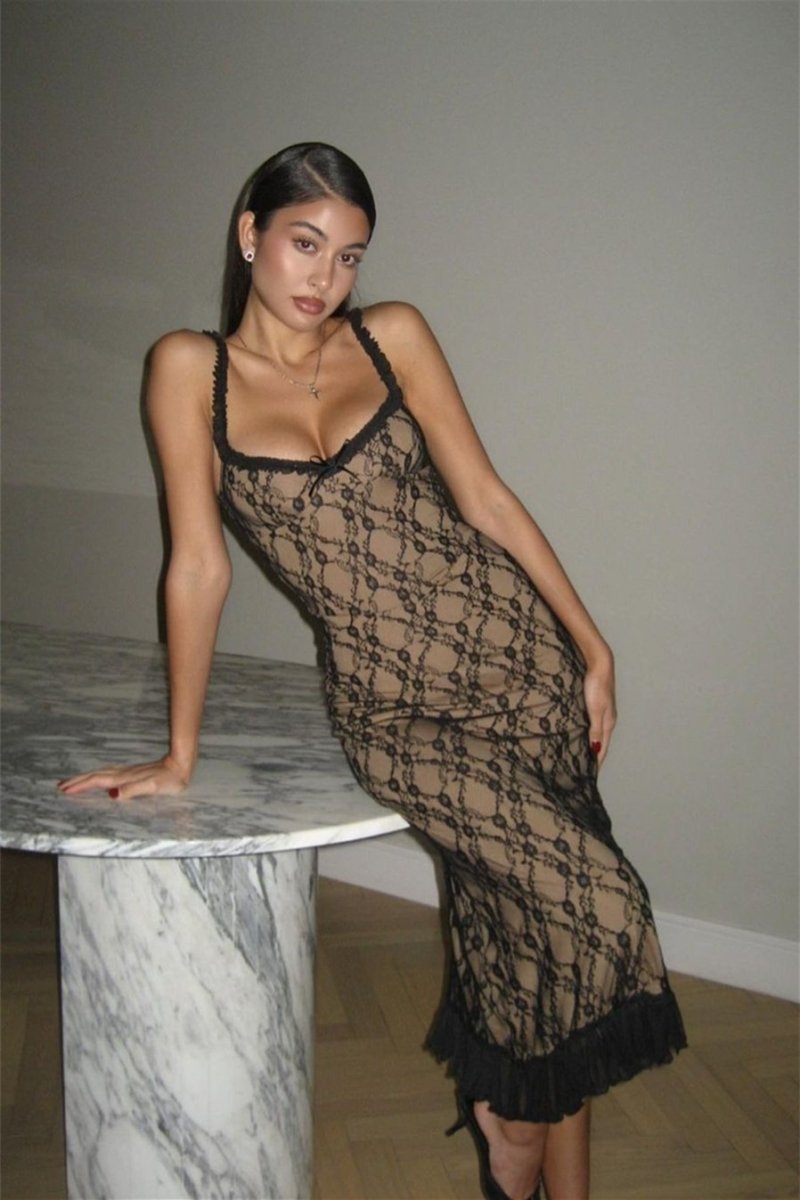 Ina Floral Lace Ruffle Maxi Dress-Sunfere