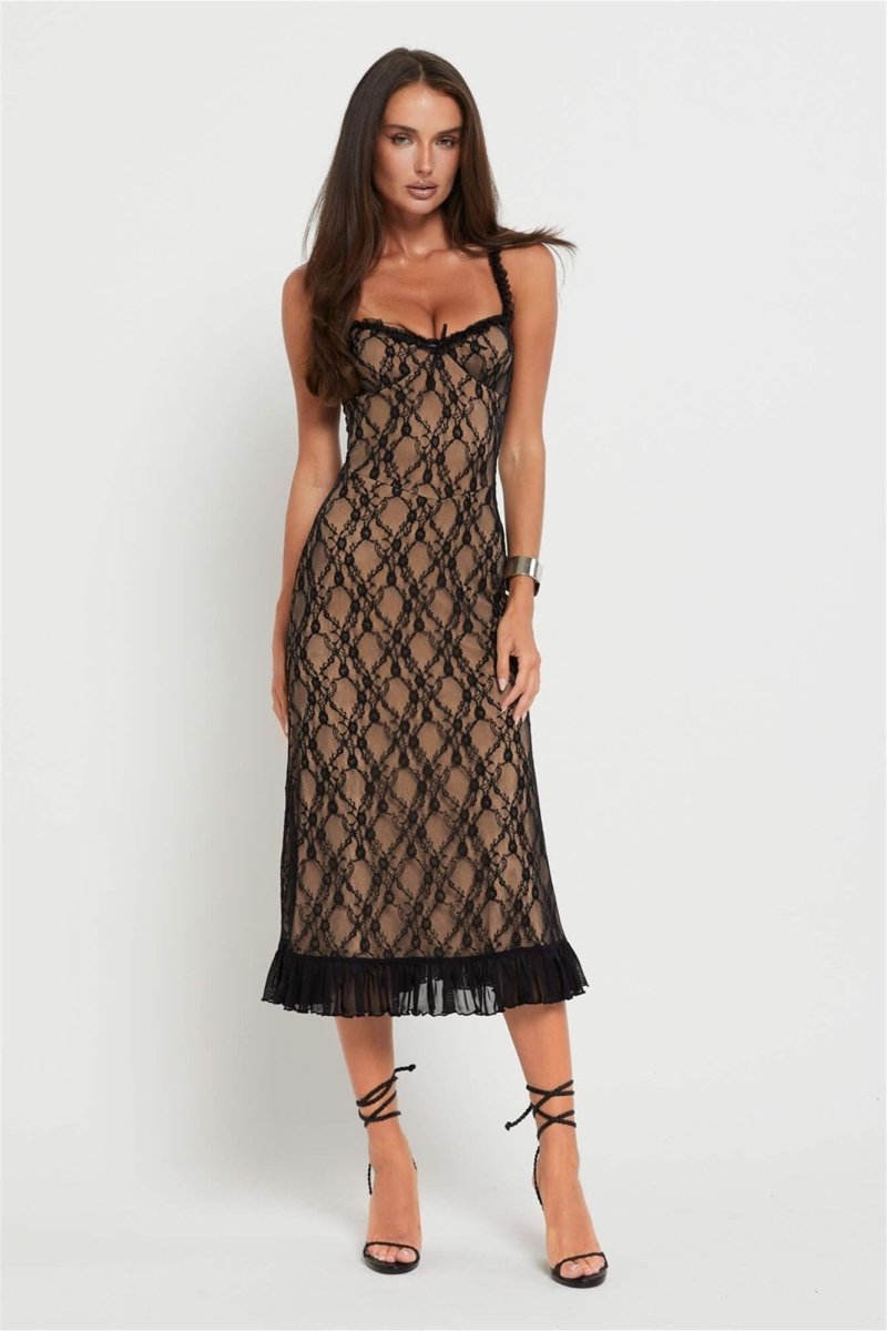 Ina Floral Lace Ruffle Maxi Dress-Sunfere