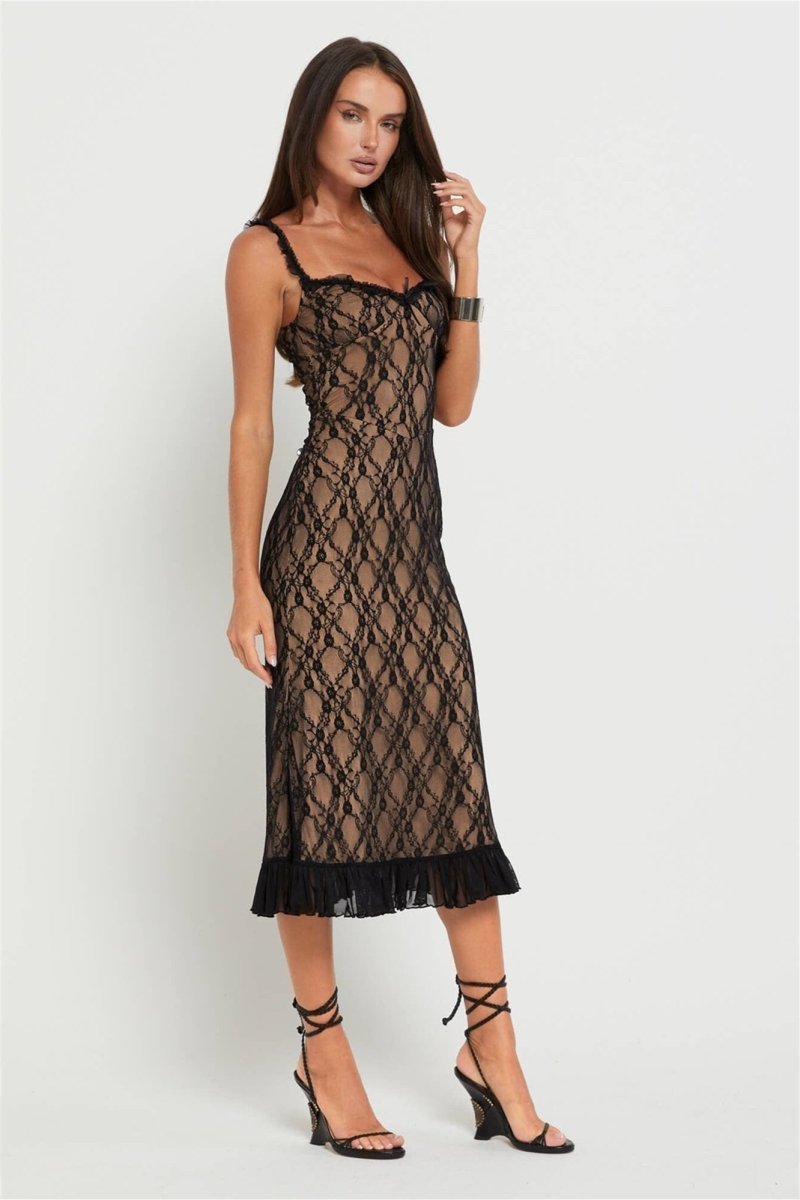 Ina Floral Lace Ruffle Maxi Dress-Sunfere
