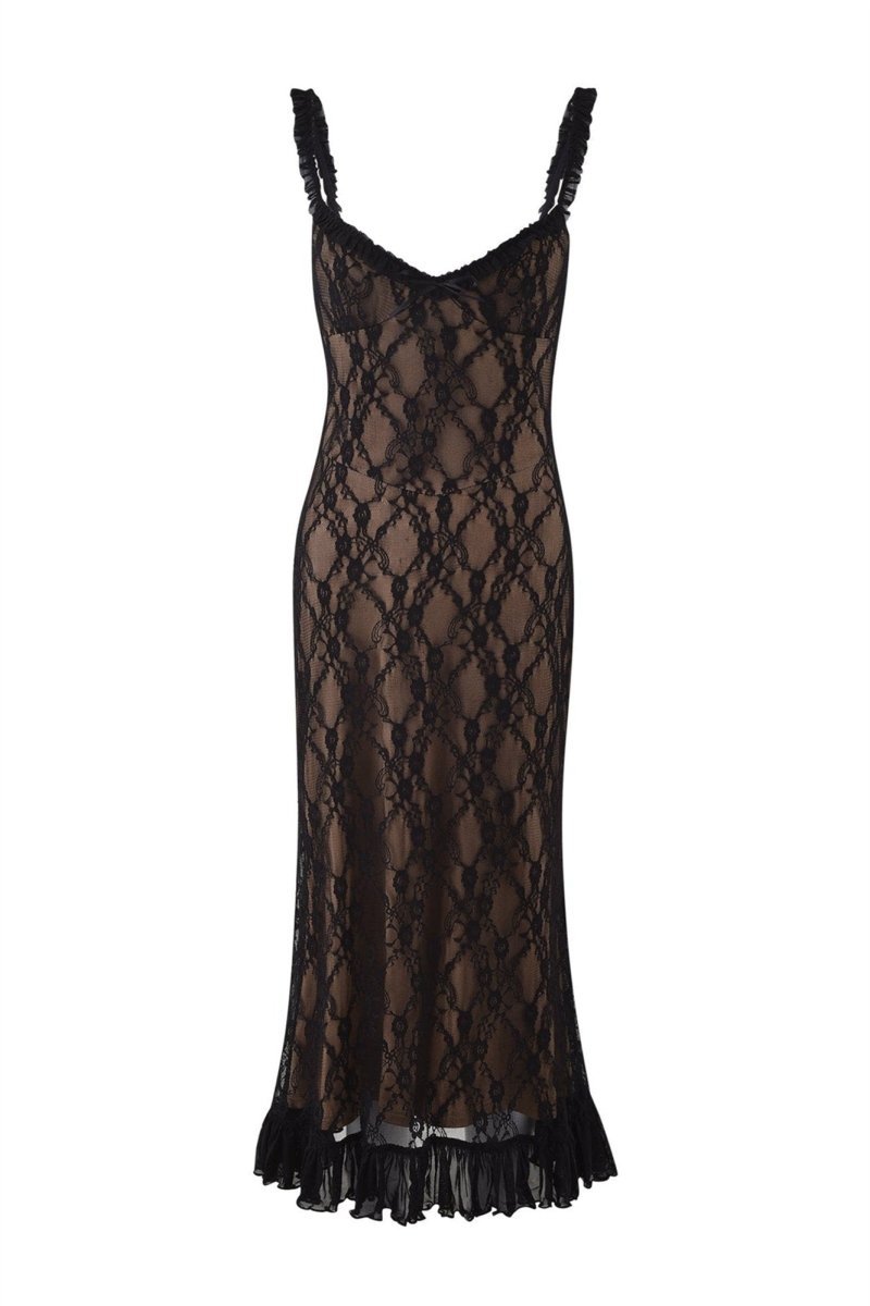Ina Floral Lace Ruffle Maxi Dress-Sunfere