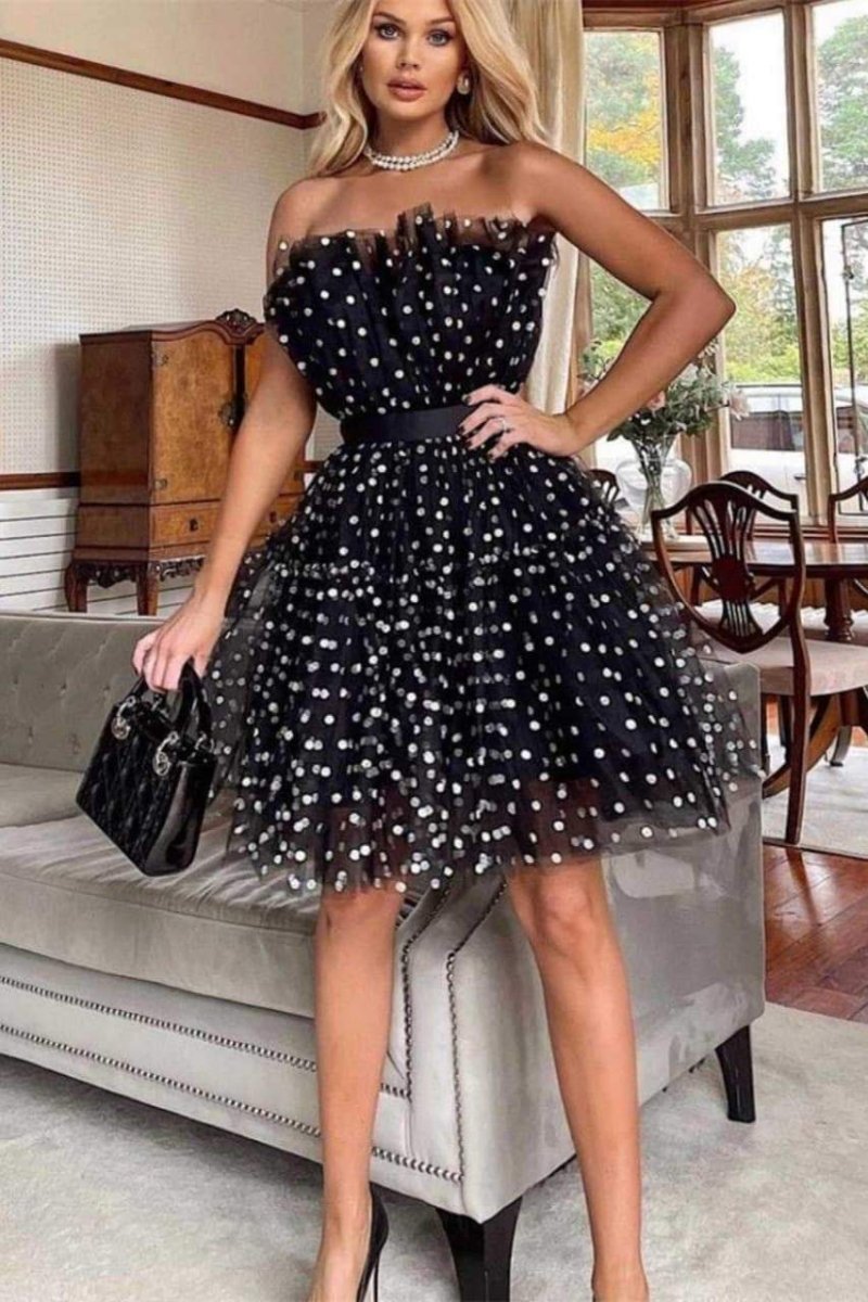 dresses-Ina Polka Dot Tulle Mini Dress-SD00605212828-Black-S - Sunfere