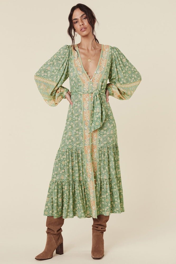 Ina Splice Printed Button Up Maxi Gown Dress