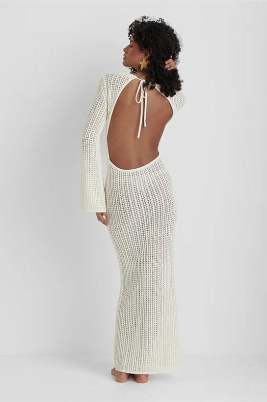 Jane Floral Hollow Out Maxi Knit Dress-Sunfere