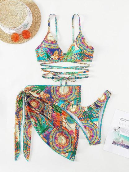 Jane Printed Three-piece Bikini Set-Sunfere