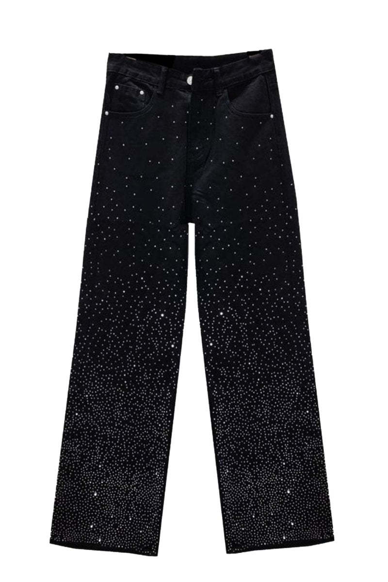 bottoms-Janelle Rhinestone Straight-Leg Jeans-SB00202022297-Black-S - Sunfere