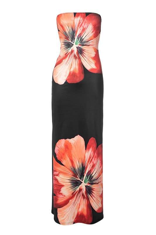 Janice Floral Printed Strapless Maxi Dress-Sunfere