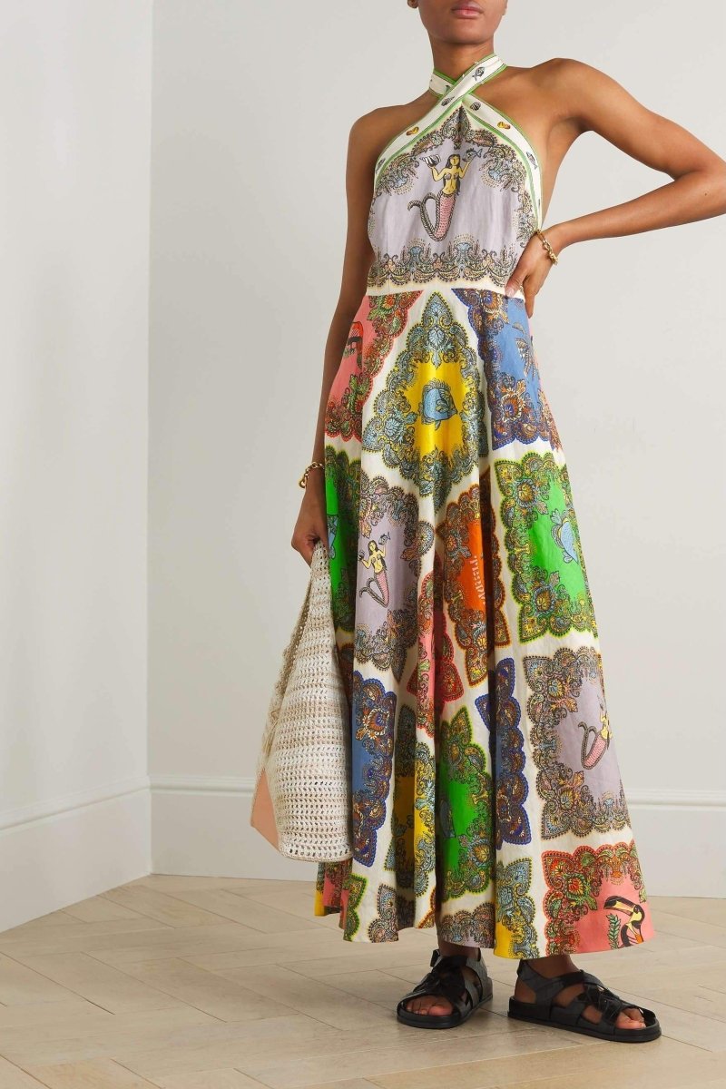 dresses-Janice Printed Halterneck Maxi Dress-SD00603182458-Multi-S - Sunfere