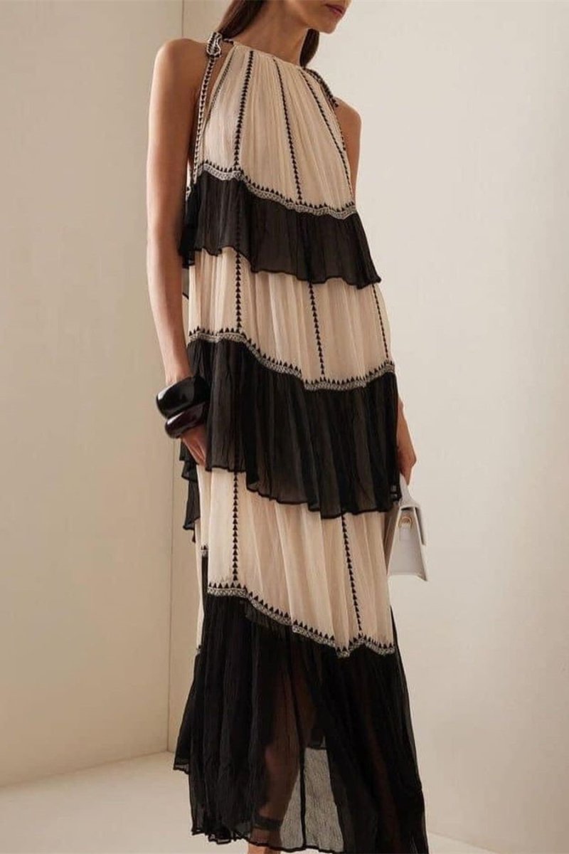 Jean Halterneck Tiered Maxi Dress-Sunfere