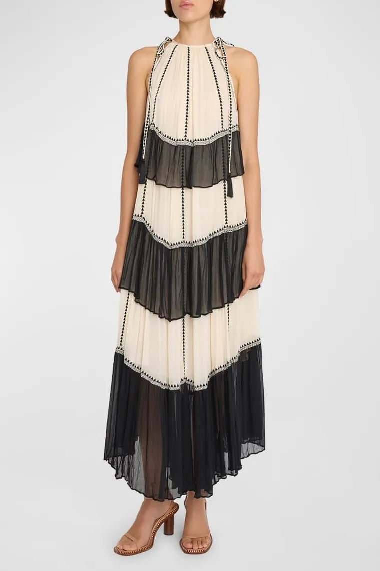 Jean Halterneck Tiered Maxi Dress-Sunfere