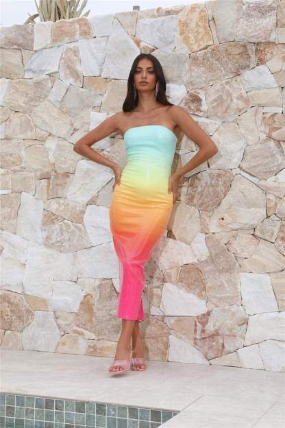 Jean Rainbow Sequins Tube Maxi Dress