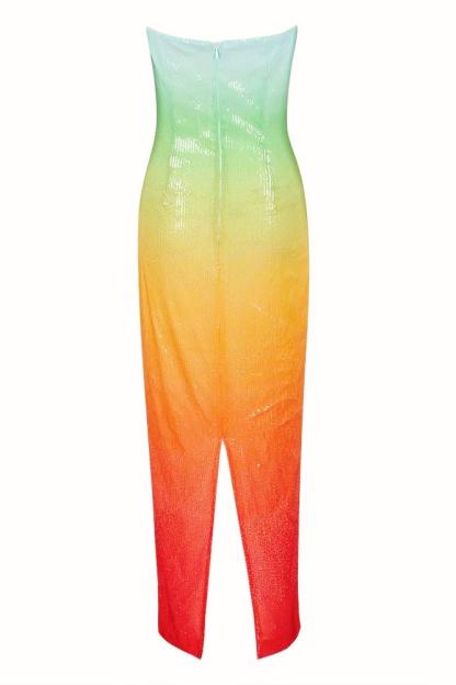 Jean Rainbow Sequins Tube Maxi Dress
