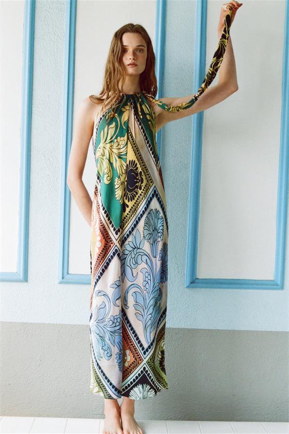 dresses - Jessica Printed Halterneck Midi Silp Dress - SD00606122915 - Multi - XS - Sunfere