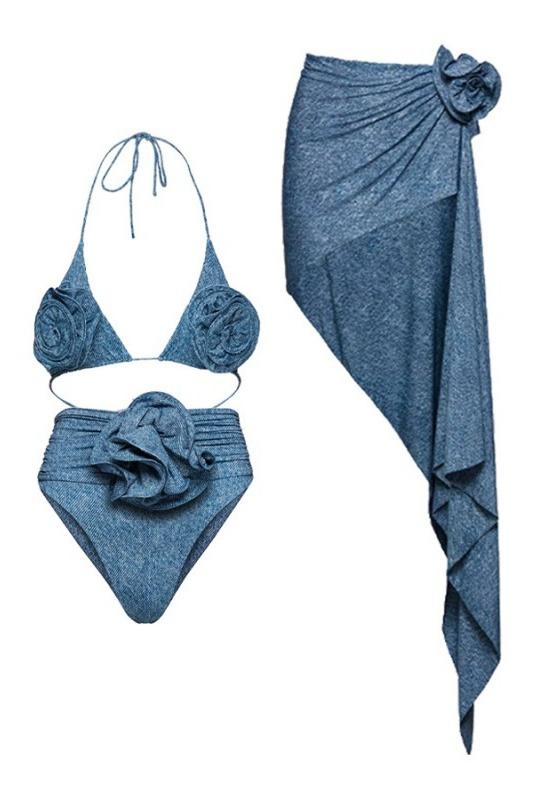 swimwear-Joan Floral Denim Three-piece Swim Set-SW00601162126-Blue-S - Sunfere