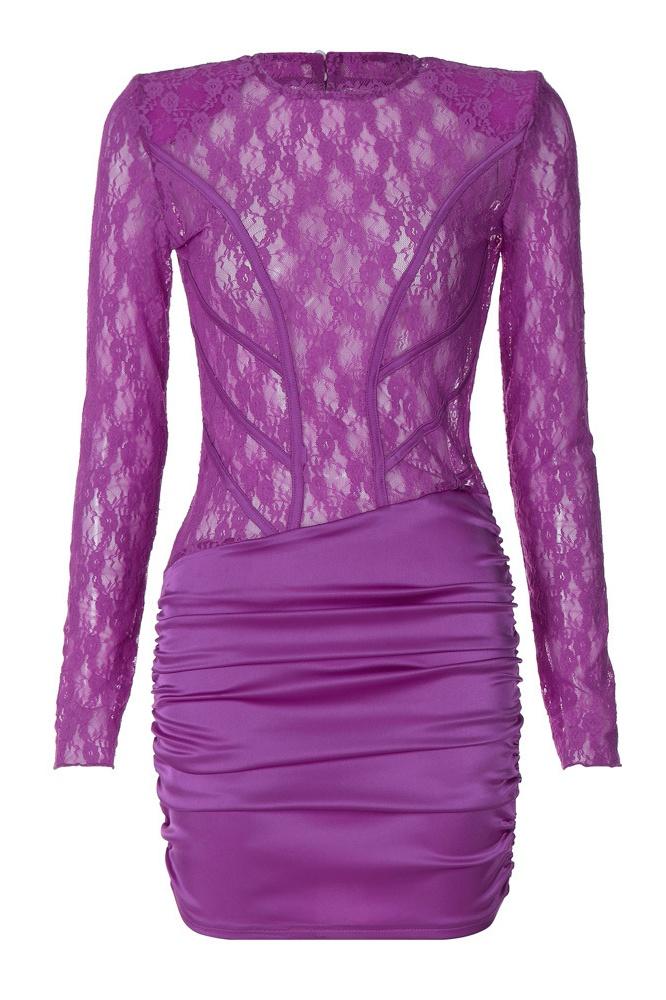 dresses-Joanna Lace Gathered Mini Dress-SD00211291990-Purple-S - Sunfere