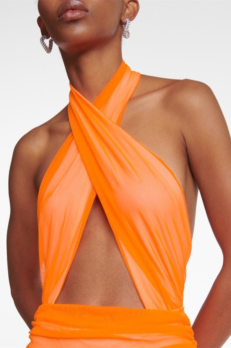 DUNDROP ♥ DD Embroidered square cross neck dress Jodie Cross Halter Neck Maxi Dress-Sunfere – sunfere