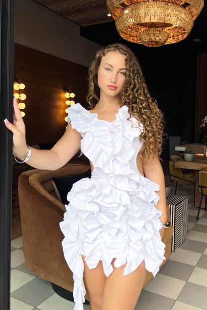 Layered Ruffle V-neck Mini Dress