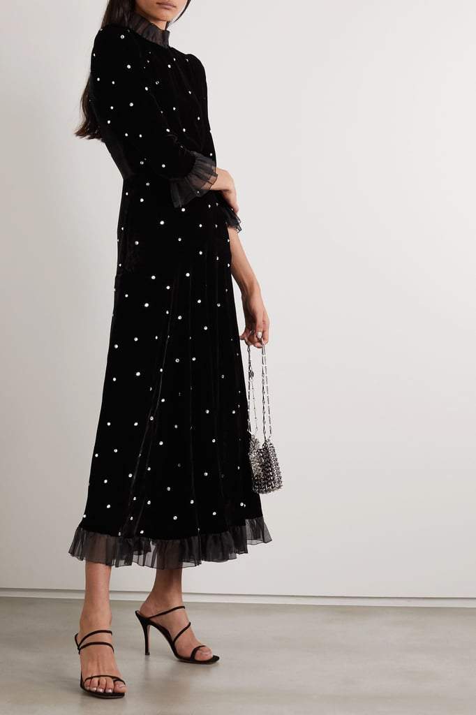 Jolie Diamante Ruffle Velvet Maxi Dress