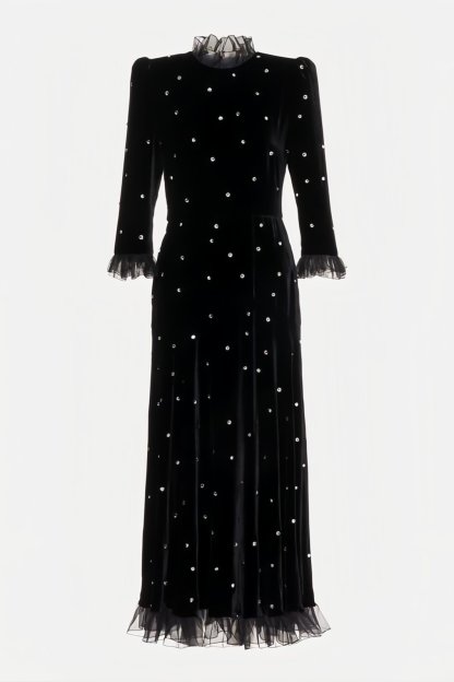 dresses-Jolie Diamante Ruffle Velvet Maxi Dress-SD00209201548-Black-S - Sunfere
