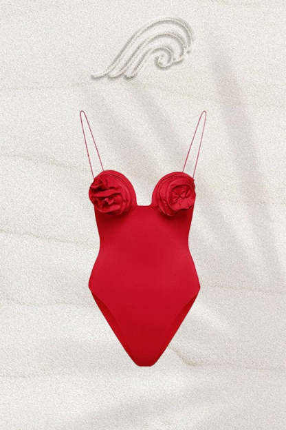swimwear-Joyce Strappy Flower Two-pieces Swim Set-SW00601082097-Red-S - Sunfere