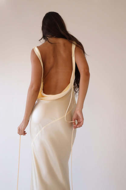Persis Cowls Backless Satin Maxi Dress