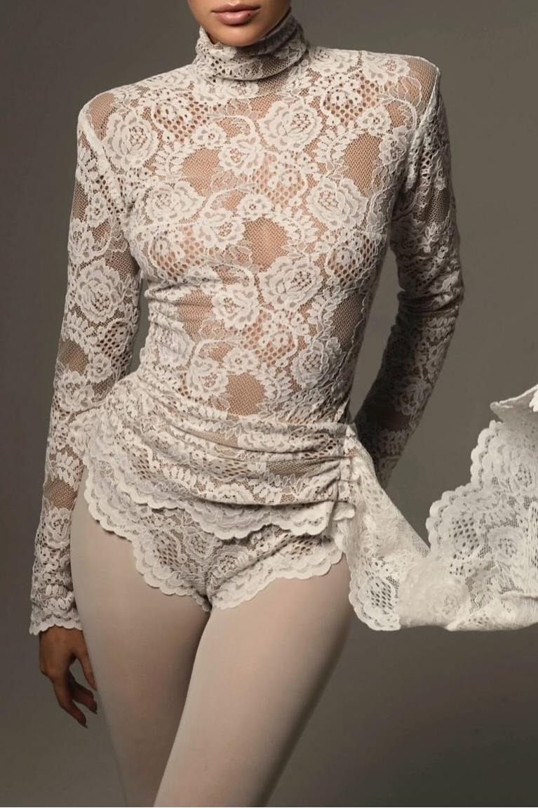 Bonnie High Neck Embroidered Lace Bodysuit