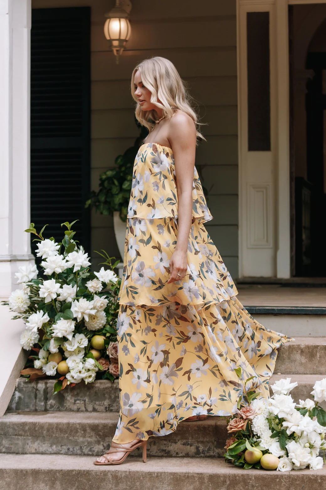 Elsie Printed Layered Strapless Maxi Dress-Sunfere