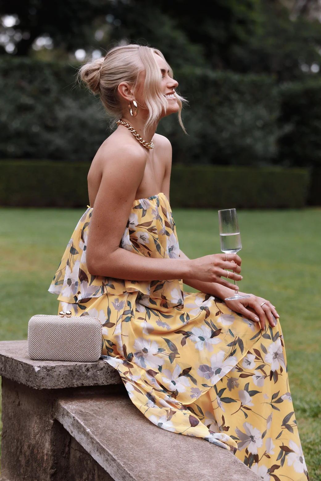 Elsie Printed Layered Strapless Maxi Dress-Sunfere