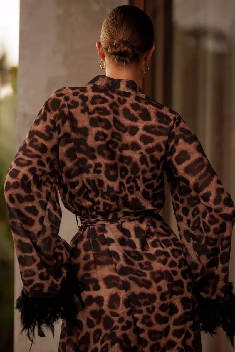 Natalie Leopard Print Feather Maxi Robe-Sunfere