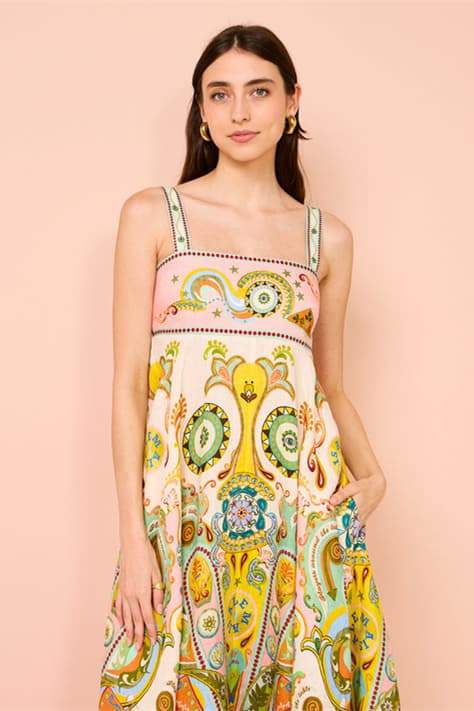 Una Graphic Print Sleeveless Midi Dress