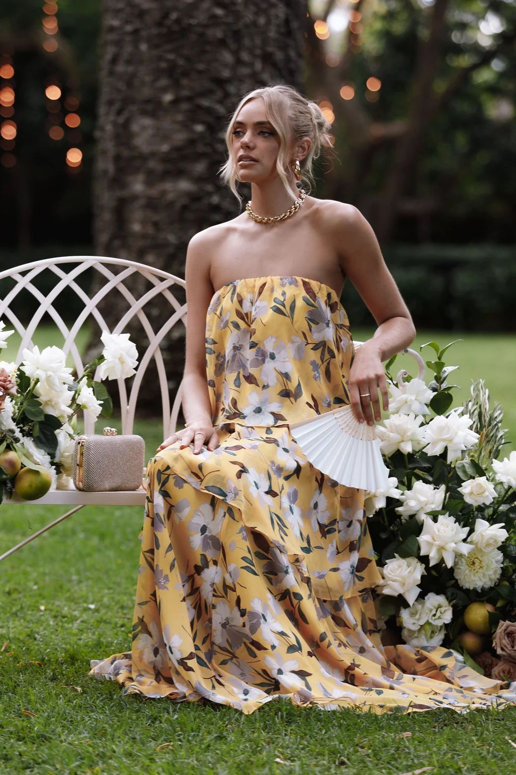 Elsie Printed Layered Strapless Maxi Dress-Sunfere