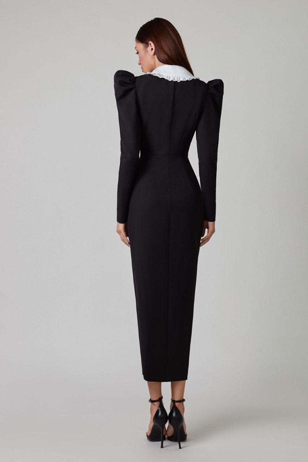 Kathy Peter Pan Collar V-neck Midi Dress-Sunfere
