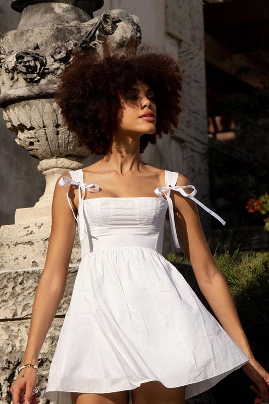 dresses-Kayla Bowknot Shoulder Straps Mini Dress-SD00604122667-White-S - Sunfere