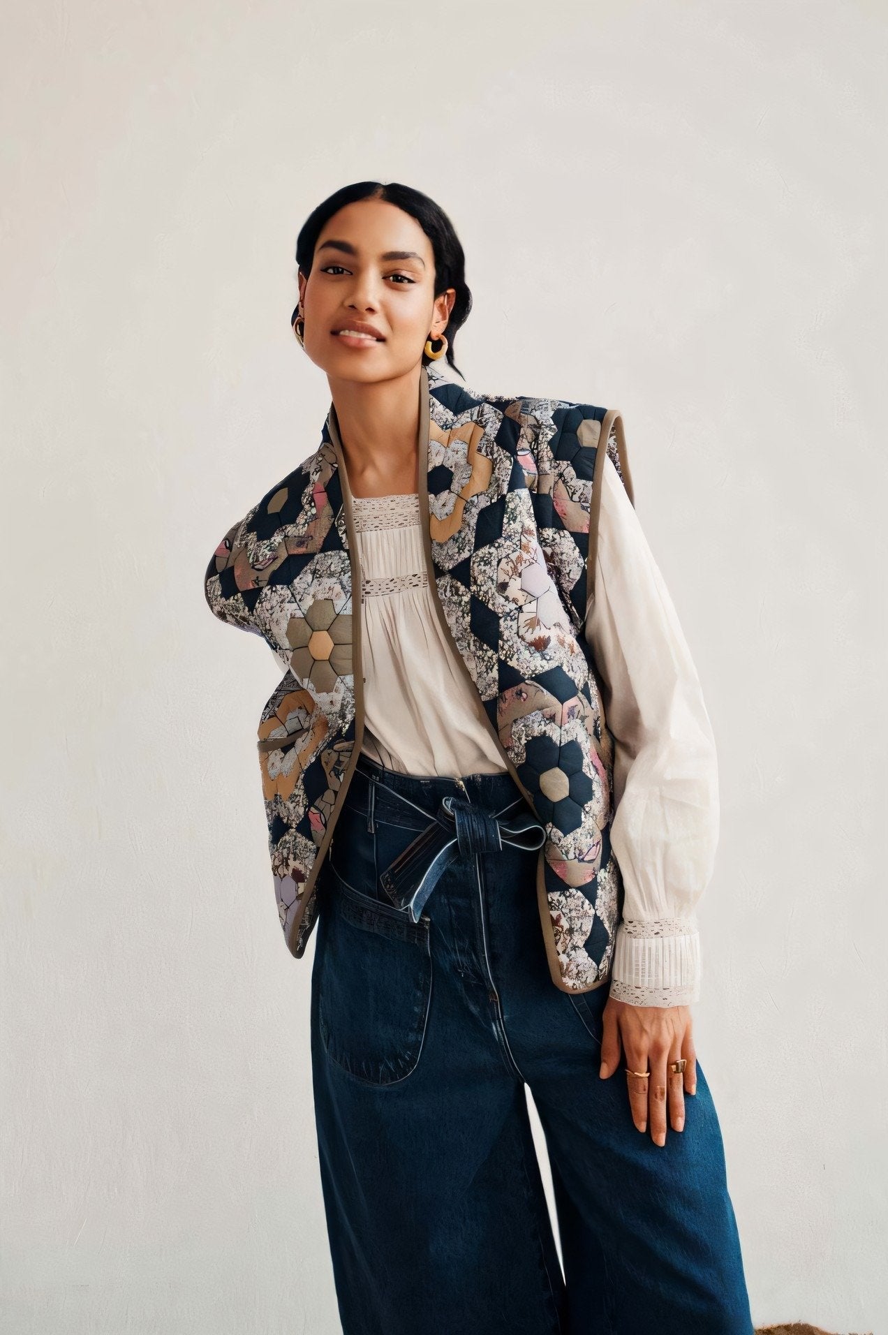 outerwear-Kaylani Floral Printed Convertible Quilted Jacket-SO00611231950-Multi-S - Sunfere
