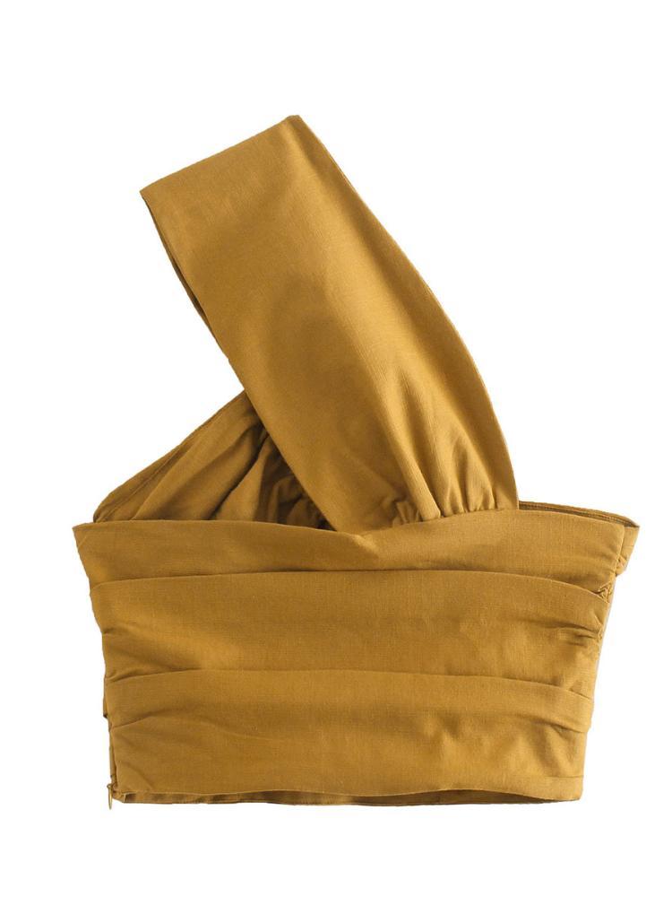 Laura One Shoulder Crop Linen Top-Sunfere