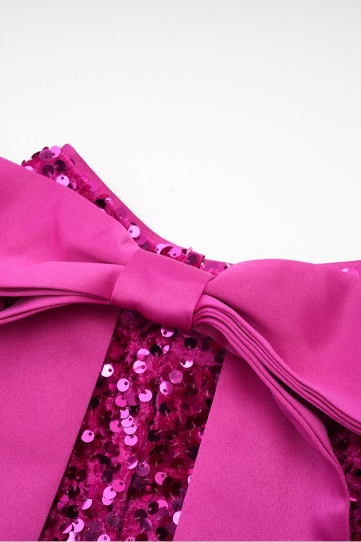 -Leia Bow-tie Sequins Slit Set-SD00211221940-Hot Pink-S - Sunfere