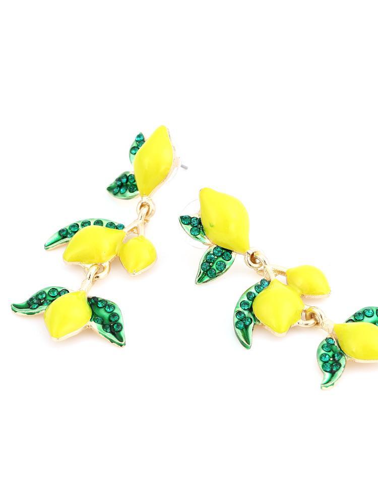 Lemon Tree Diamante Drop Earrings-Sunfere