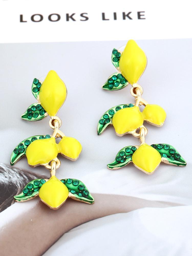Lemon Tree Diamante Drop Earrings-Sunfere